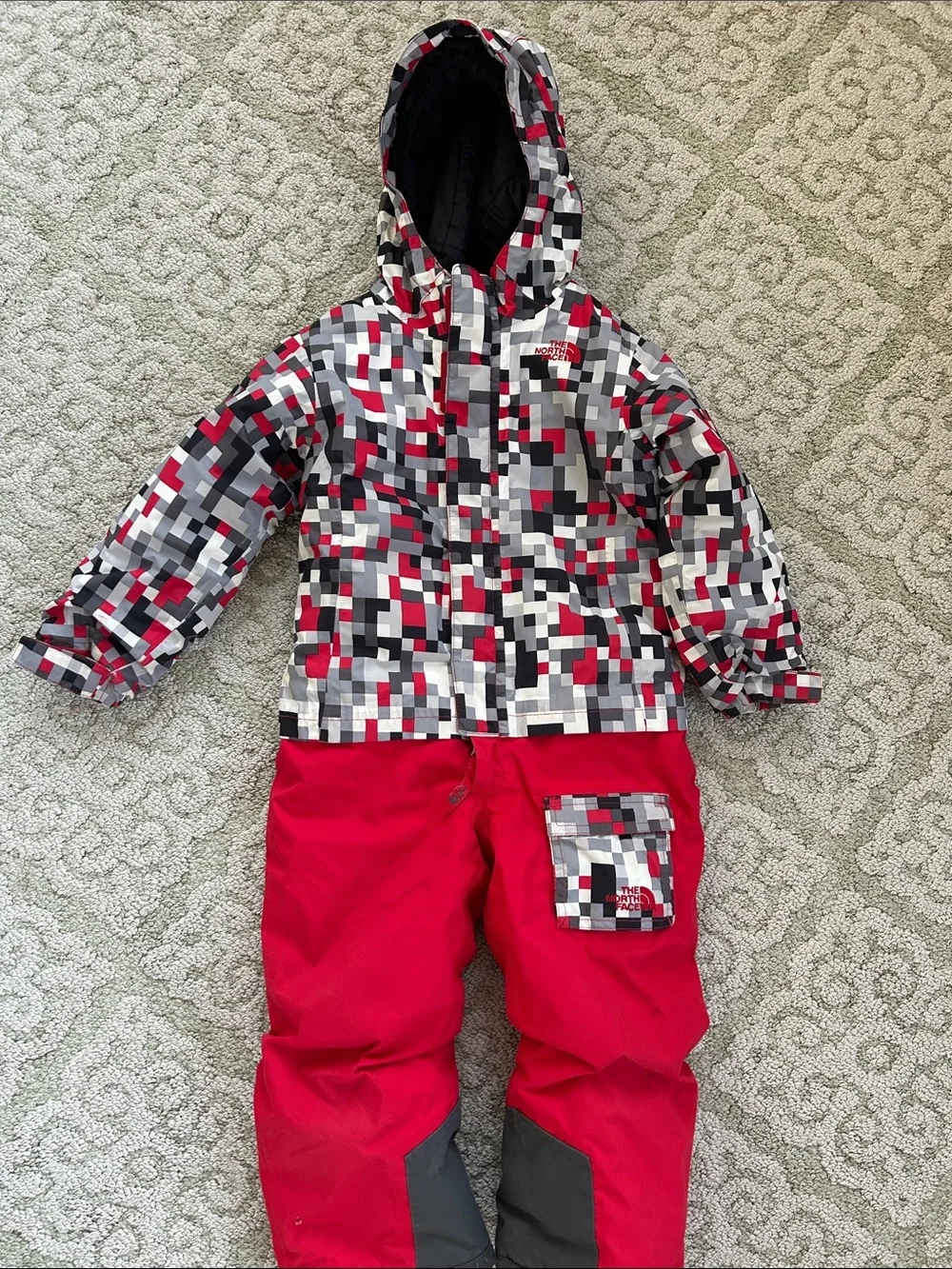 The North Face Kids' Pixel Print Snow Suit - Red, Gray, Black & White